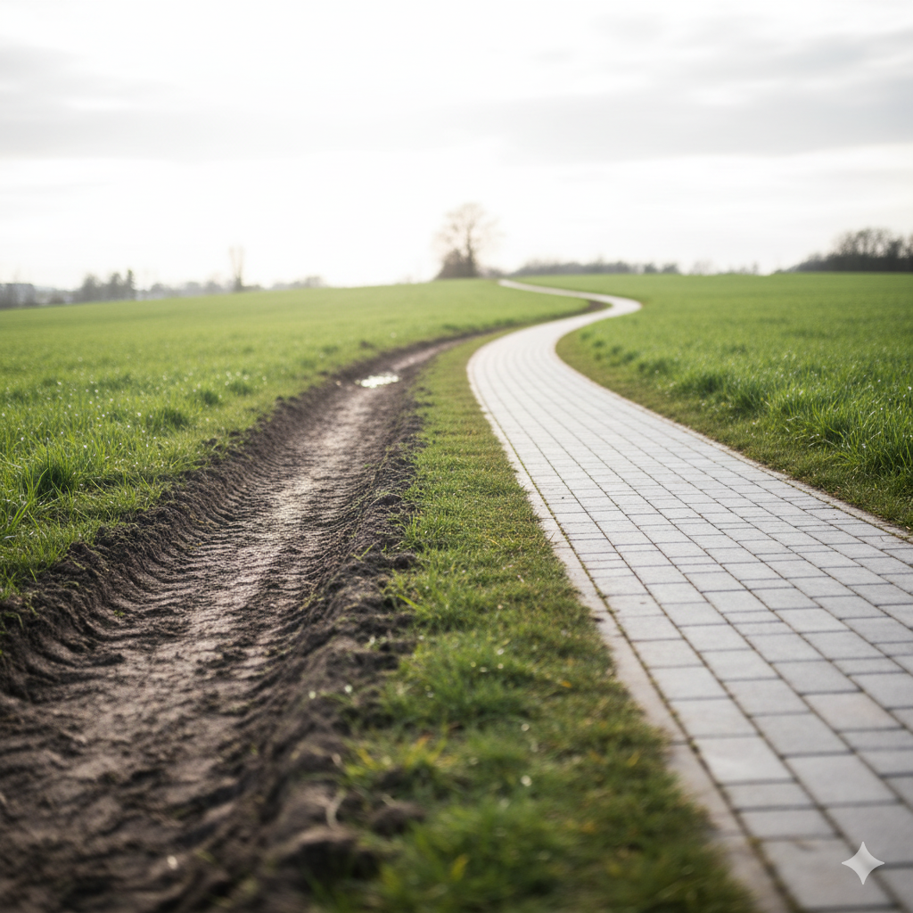 Symbolbild zum Status Quo Bias, das einen schwer zu befahrenen Pfad und einen sehr viel besseren Weg zeigt.