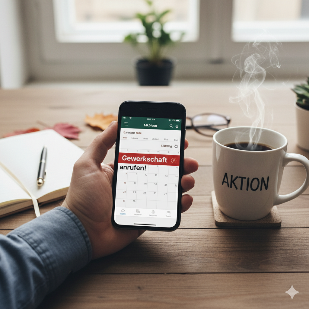 Symbolbild zum Thema Gewerkschaftsbeitrag bei Kurzarbeit, das einen Termin für ein Telefonat mit der Gewerkschaft zeigt