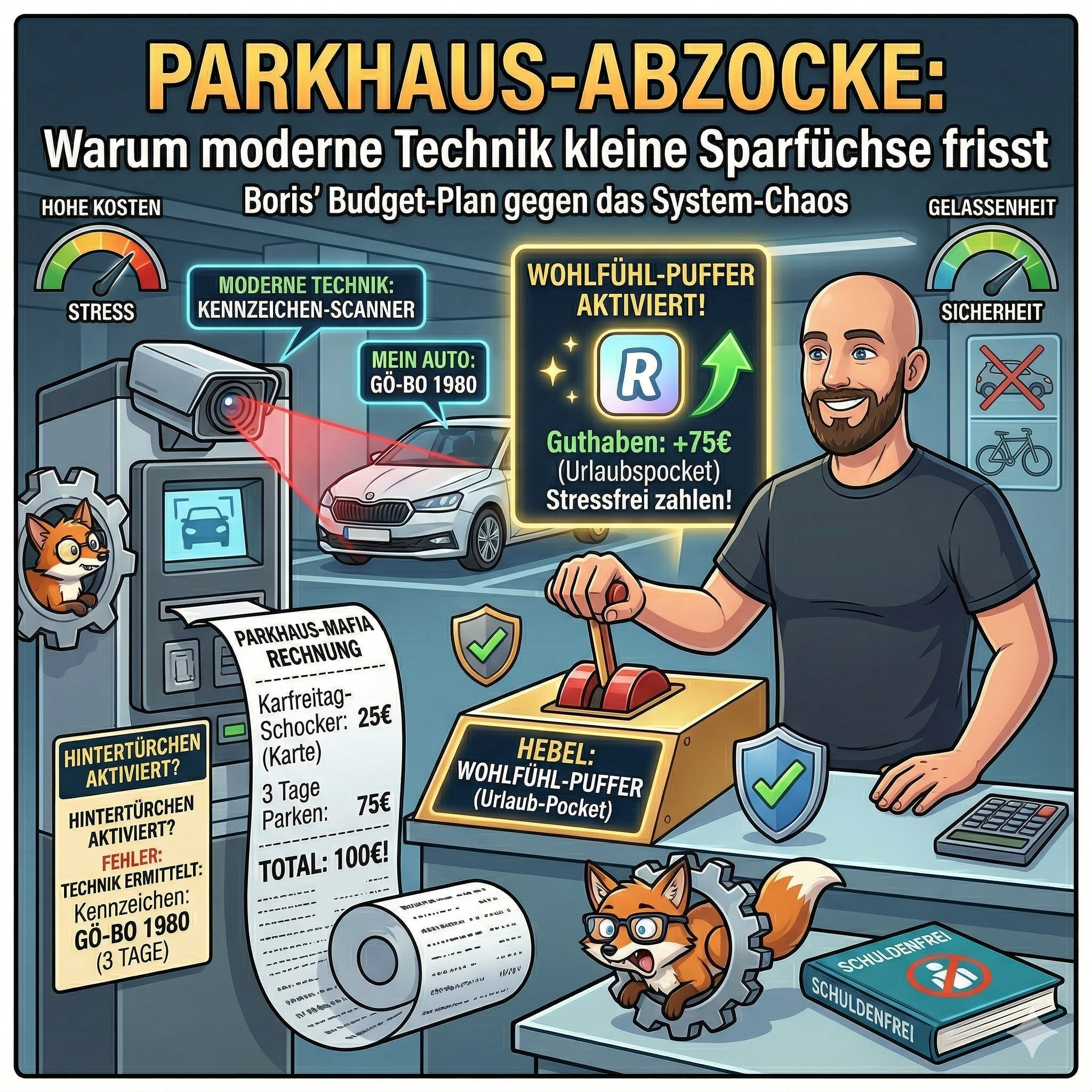 Geld sparen Parkhaus-Abzocke - Sparfuchs moderne Technik
